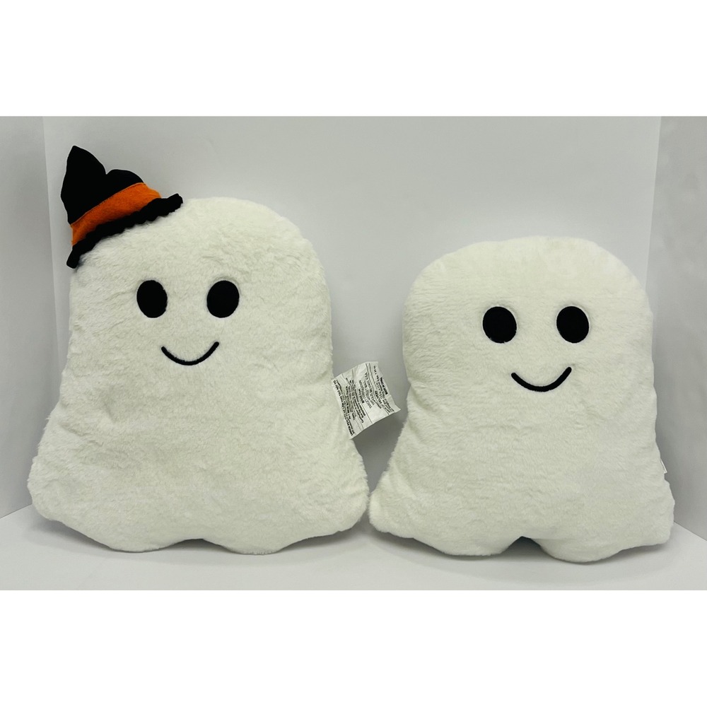 Target Plush Halloween Ghost Pillow Set of 2 White Witch Hat Decor 15in 12in